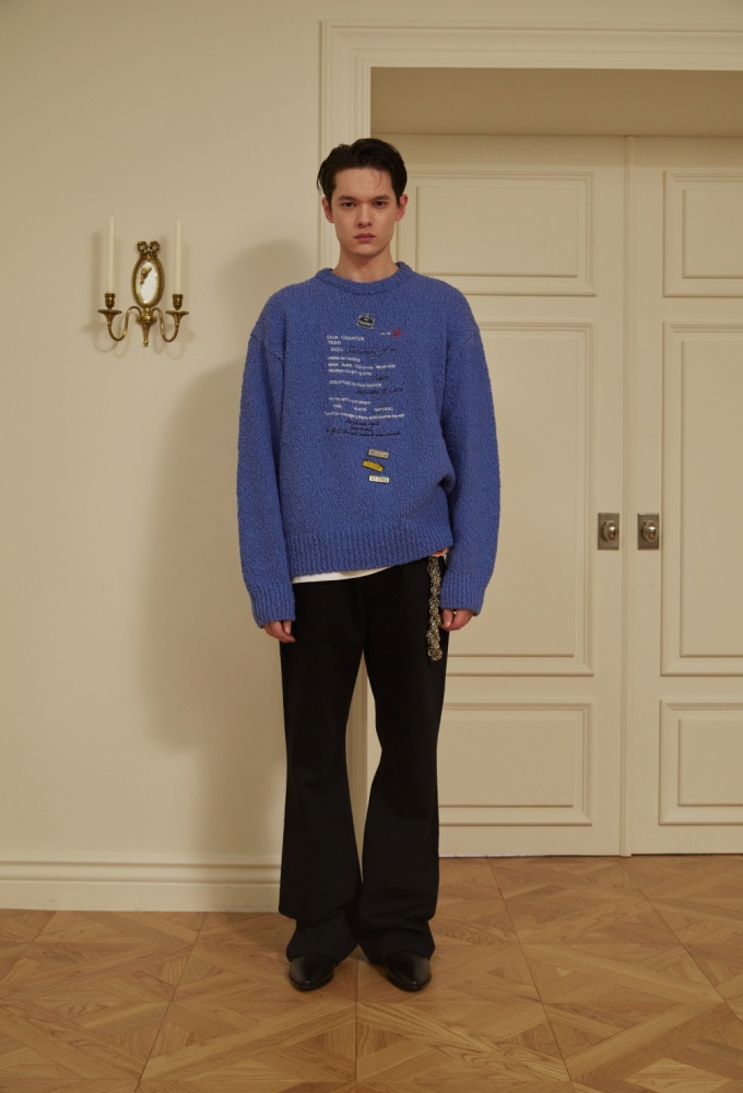 Recipt Embroidered Knit Blue