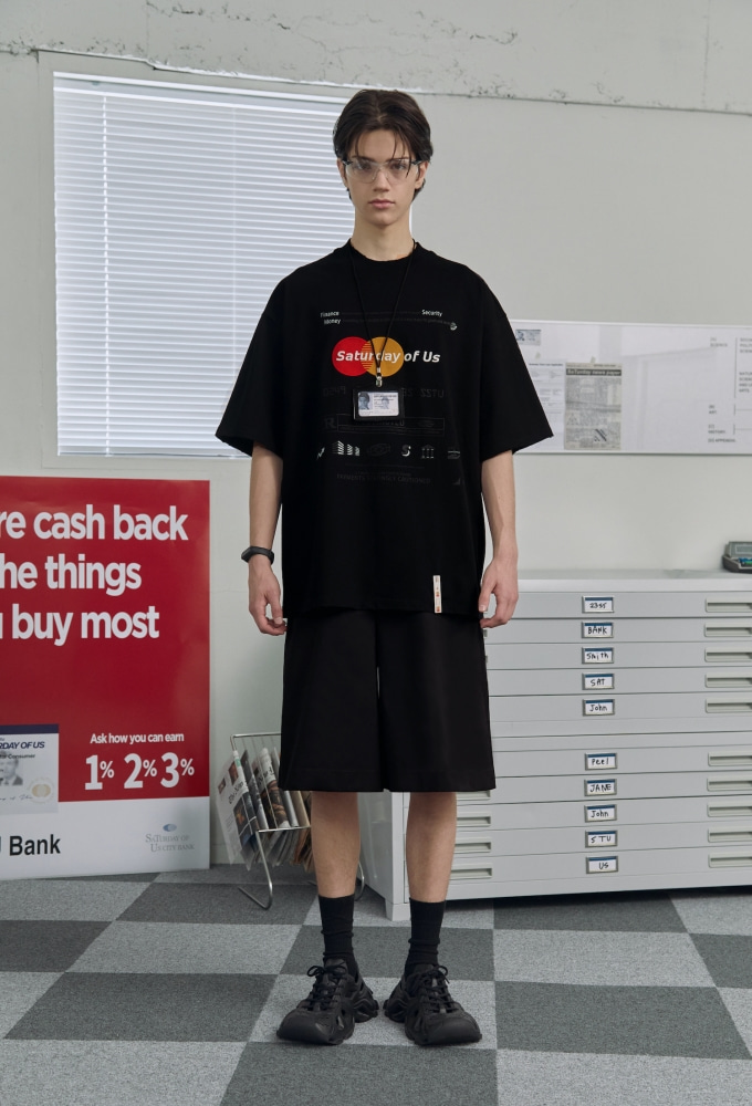 Bank Embroidery Printing T-shirt Black