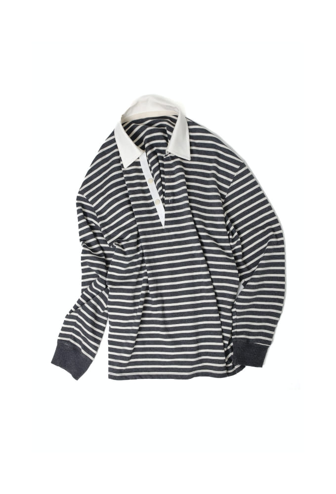 WOVEN COLLAR RUGBY T-SHIRT (stripe)
