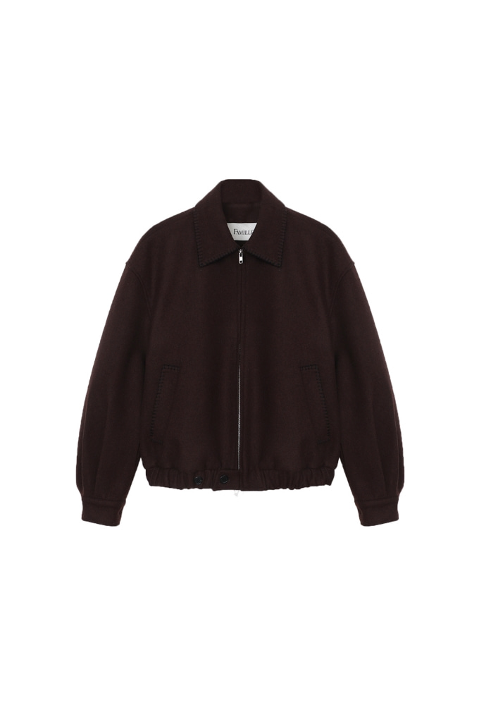 STITCH EMBROIDERY WOOL BLENDING FULL-ZIP BLOUSON JACKET(RED BROWN)