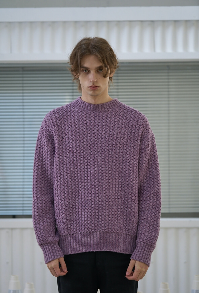 Wave Texture Lambswool Knit Sweater - Mystic Mauve