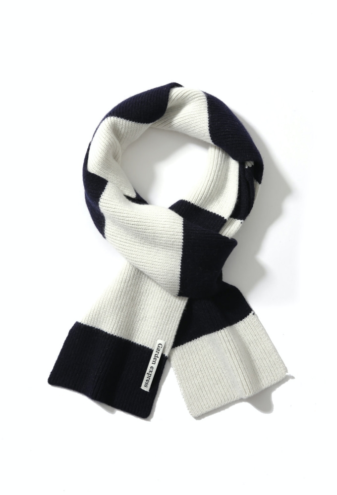 CASHMERE WOOL BLENDED MUFFLER (off white&amp;navy mix)