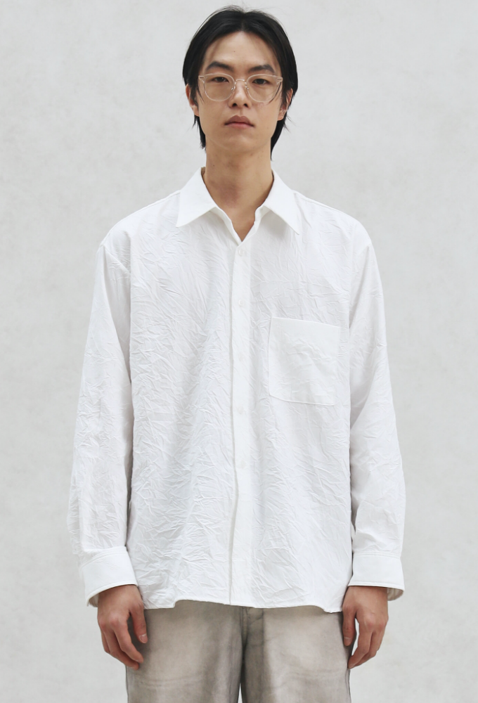 Irregular wrinkled shirt (WHITE)